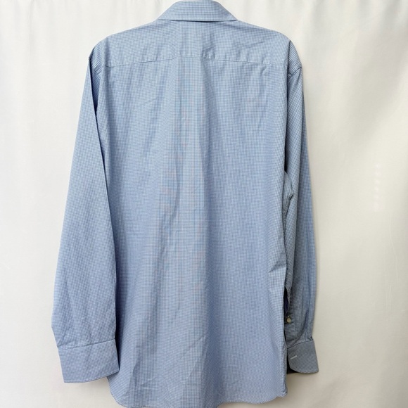 NWOT Canali Men’s Luxury Italian Shirt Sky Blue Checkered Dress Shirt, L - Picture 7 of 9